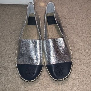 Silver and Navy Tory Burch Womens Espadrille